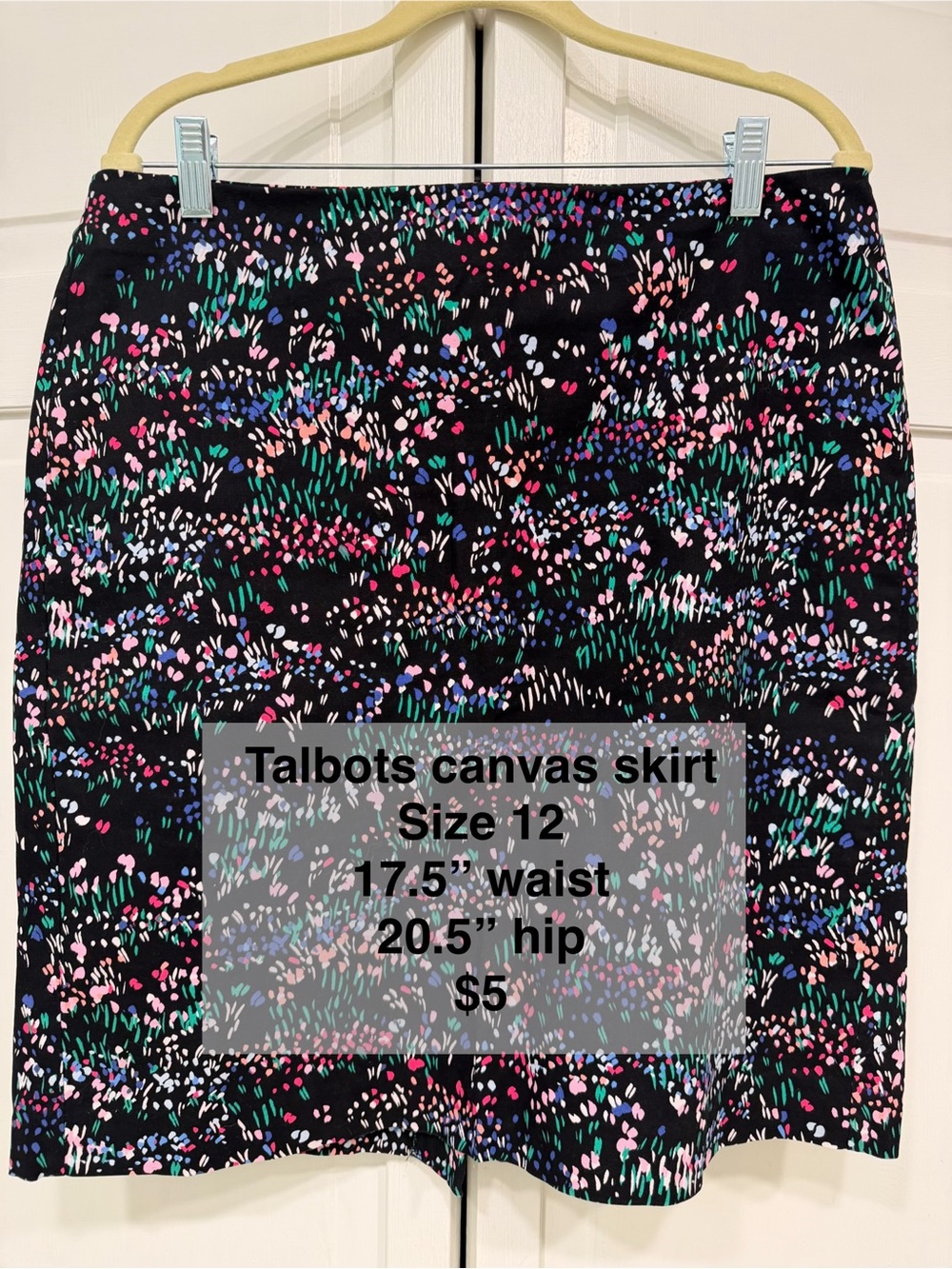 Talbots Black Floral-Print Pencil Skirt with Pink, Green & Blue Accents